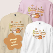 Autumn Leaves & Coffee Please Kawaii Sweatshirt | Cozy Fall Jumper | Cute Seasonal Aesthetic Sweater Katnipp character product