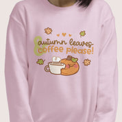 Autumn Leaves & Coffee Please Kawaii Sweatshirt | Cozy Fall Jumper | Cute Seasonal Aesthetic Sweater Katnipp character product