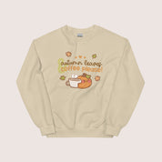 Autumn Leaves & Coffee Please Kawaii Sweatshirt | Cozy Fall Jumper | Cute Seasonal Aesthetic Sweater Katnipp character product