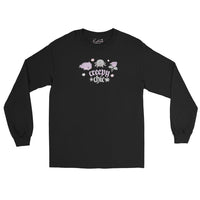 Bartholomew the Bat &amp; Fluffy the Spider Long Sleeve T-Shirt | Creepy Chic Quote | Gothic Purple Rose Halloween Apparel - Black / S