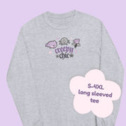 Bartholomew the Bat & Fluffy the Spider Long Sleeve T-Shirt | Creepy Chic Quote | Gothic Purple Rose Halloween Apparel Katnipp character product