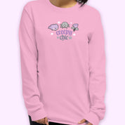 Bartholomew the Bat & Fluffy the Spider Long Sleeve T-Shirt | Creepy Chic Quote | Gothic Purple Rose Halloween Apparel Katnipp character product