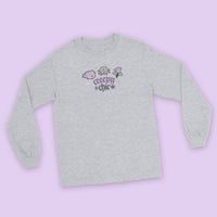 Bartholomew the Bat &amp; Fluffy the Spider Long Sleeve T-Shirt | Creepy Chic Quote | Gothic Purple Rose Halloween Apparel - Sport Grey / S