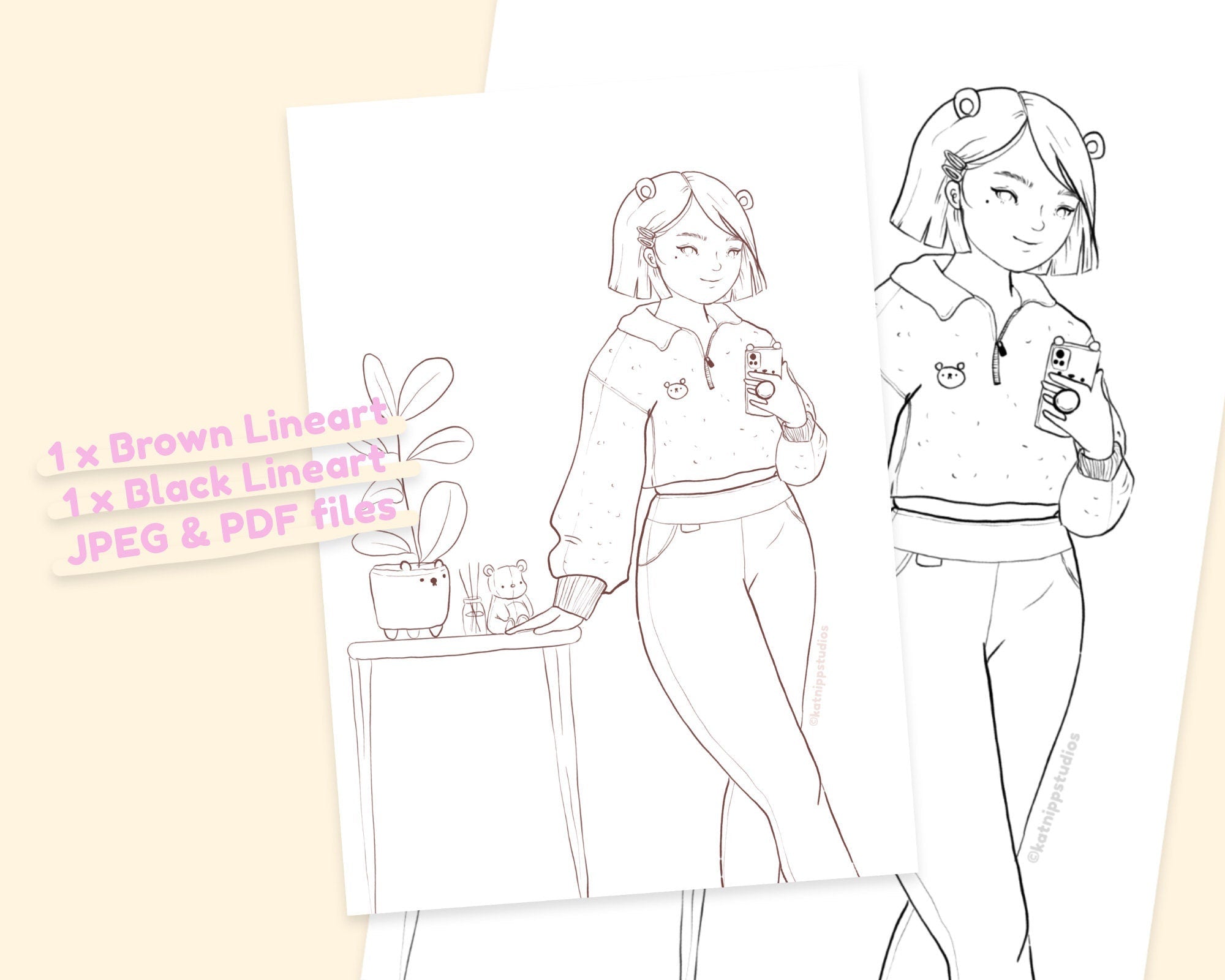 Beary Cute Kawaii Colouring Page | Printable Fashion Girl | Katnipp Colouring Page Katnipp character product