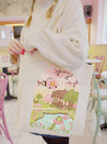 Pink Spring Scene Tote Bag featuring Bumblebutt, the adorable bumble bee character - Eco-friendly and practical. 3