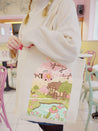 Bloomin' Beautiful Sakura & Bumblebutt Tote Bag – Kawaii Floral Scene Design - Katnipp Studios