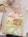 Bloomin' Beautiful Sakura & Bumblebutt Tote Bag – Kawaii Floral Scene Design - Katnipp Studios