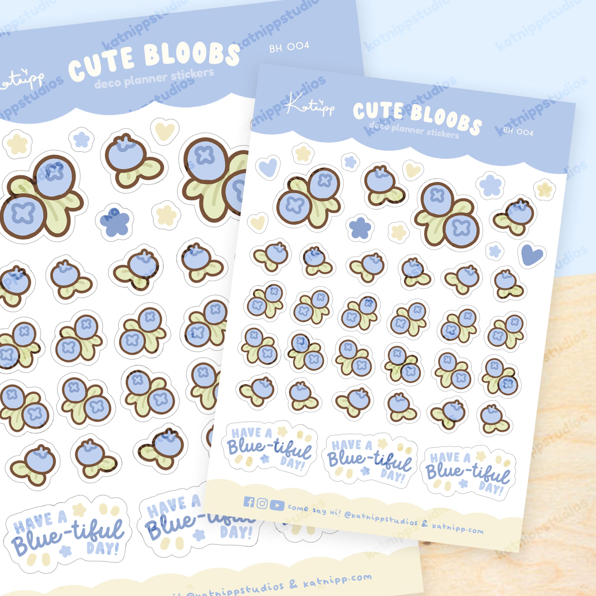 Blue Hydrangea A6 Sticker Sheet | Cute Bloobs Blueberry Design | Kawaii Pastel Decorative Stickers | BH 004 - Katnipp Studios