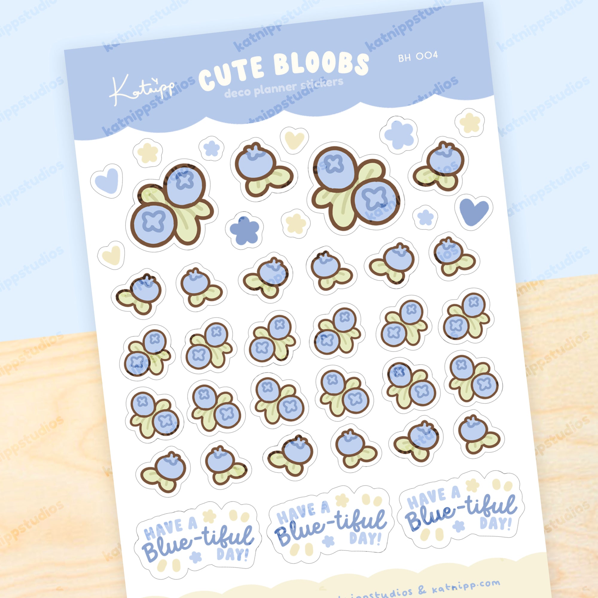 Blue Hydrangea A6 Sticker Sheet | Cute Bloobs Blueberry Design | Kawaii Pastel Decorative Stickers | BH 004 - Katnipp Studios