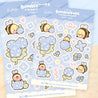 Blue Hydrangea Bumblebutt & Pastel Confetti A5 Sticker Sheet – Kawaii Floral Design | BH003 - Katnipp Studios