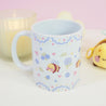 Blue Hydrangea Bumblebutt Ceramic Mug | Kawaii Floral Coffee Cup with Pastel Confetti Border | Cute Bee Design - Katnipp Studios