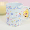 Blue Hydrangea Bumblebutt Ceramic Mug | Kawaii Floral Coffee Cup with Pastel Confetti Border | Cute Bee Design - Katnipp Studios