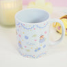 Blue Hydrangea Bumblebutt Ceramic Mug | Kawaii Floral Coffee Cup with Pastel Confetti Border | Cute Bee Design - Katnipp Studios