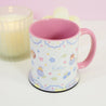 Blue Hydrangea Bumblebutt Ceramic Mug | Kawaii Floral Coffee Cup with Pastel Confetti Border | Cute Bee Design - Katnipp Studios