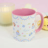 Blue Hydrangea Bumblebutt Ceramic Mug | Kawaii Floral Coffee Cup with Pastel Confetti Border | Cute Bee Design - Katnipp Studios