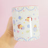 Blue Hydrangea Bumblebutt Ceramic Mug | Kawaii Floral Coffee Cup with Pastel Confetti Border | Cute Bee Design - Katnipp Studios