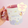 Blue Hydrangea Bumblebutt Cozy Mug | Kawaii Floral Coffee Cup | Personalised Ceramic Drinkware - Katnipp Studios