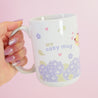 Blue Hydrangea Bumblebutt Cozy Mug | Kawaii Floral Coffee Cup | Personalised Ceramic Drinkware - Katnipp Studios