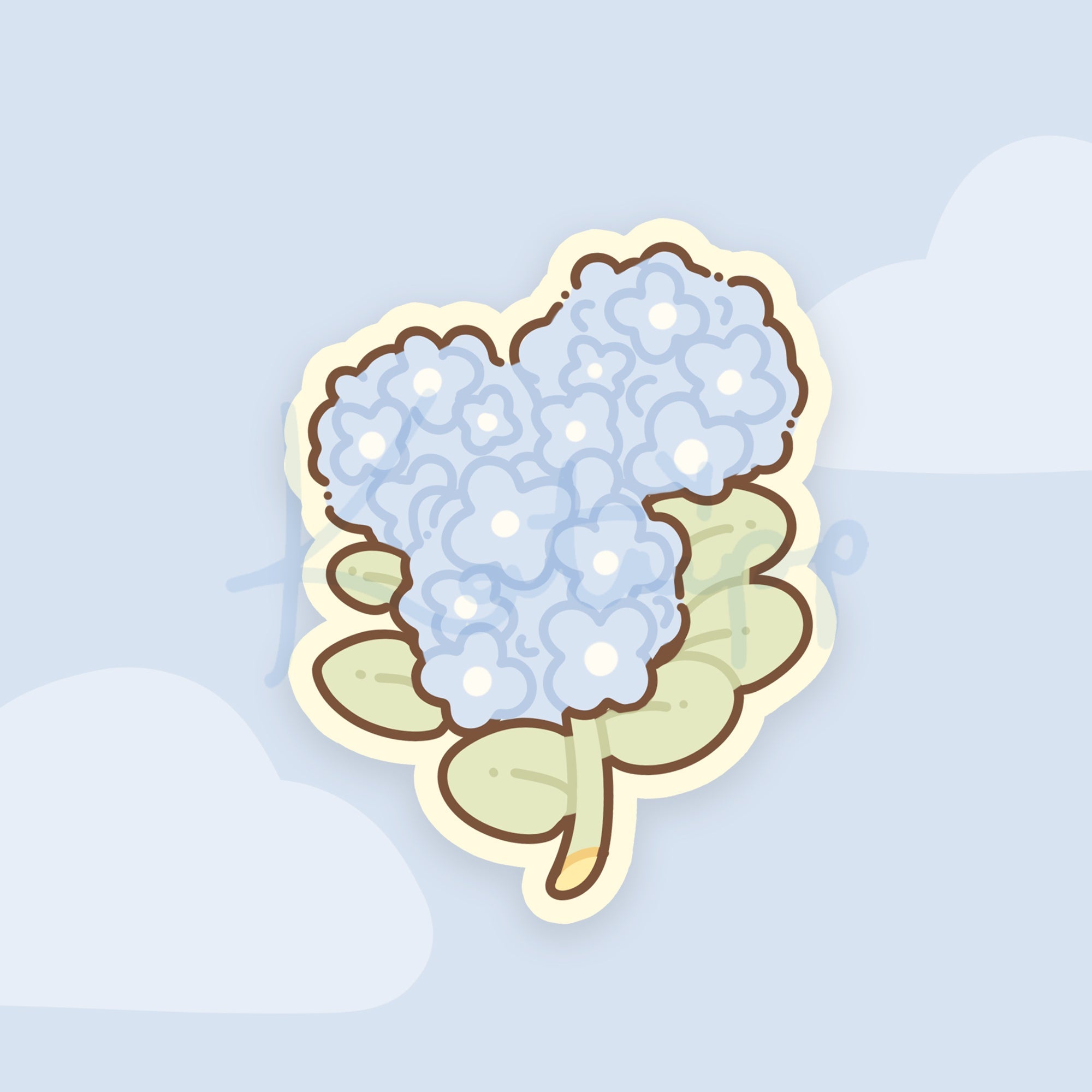 Blue Hydrangea Die-Cut Vinyl Sticker | Cute Kawaii Floral Sticker for Water Bottles & Laptops Katnipp character product