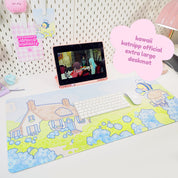 Blue Hydrangea Gaming Desk Pad | Whimsical Bumblebee Mouse Pad | Cottagecore Kawaii Desk Decor - Katnipp Studios