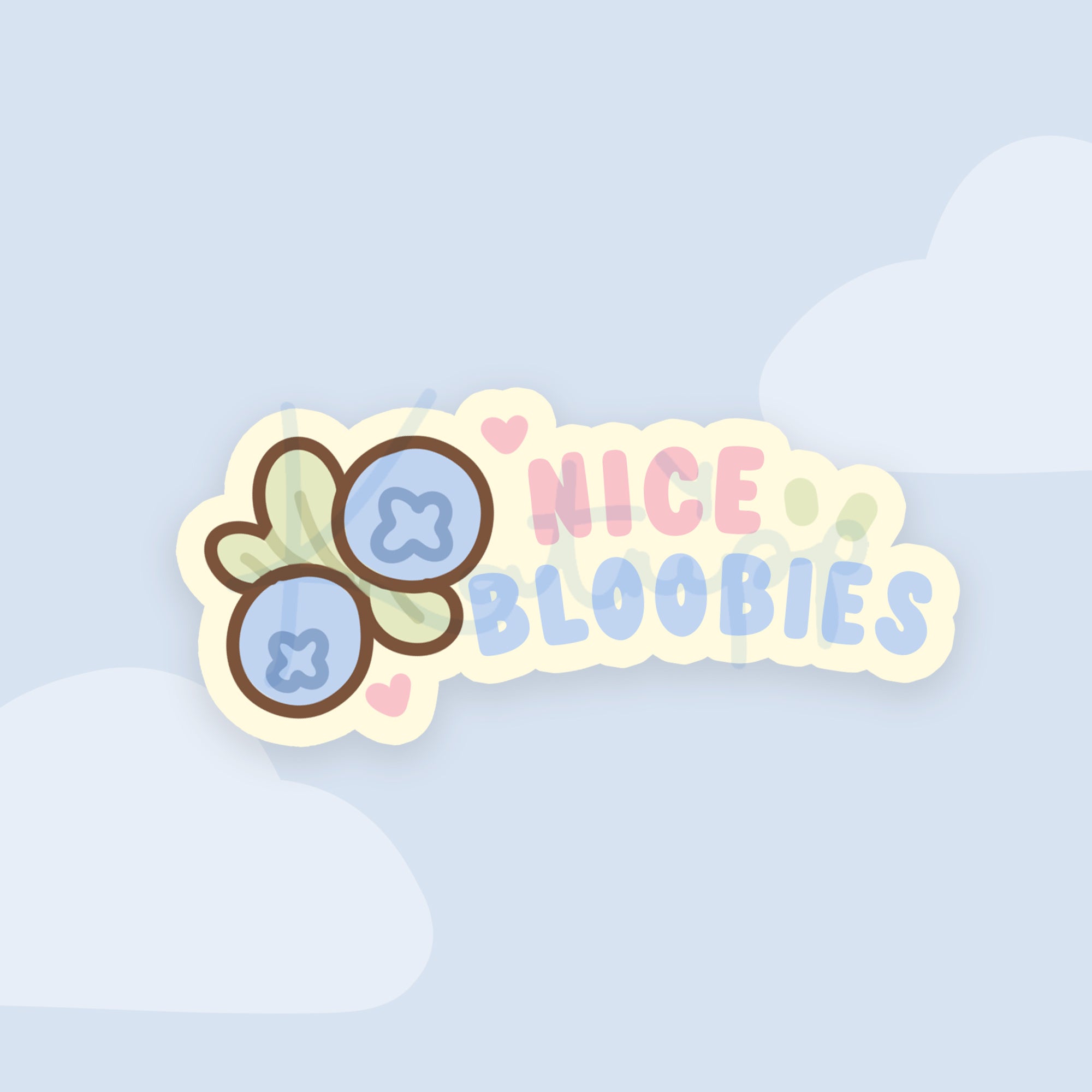 Blue Hydrangea "Nice Bloobies" Die Cut Sticker – Funny Pun & Kawaii Blueberry Design - Katnipp Studios