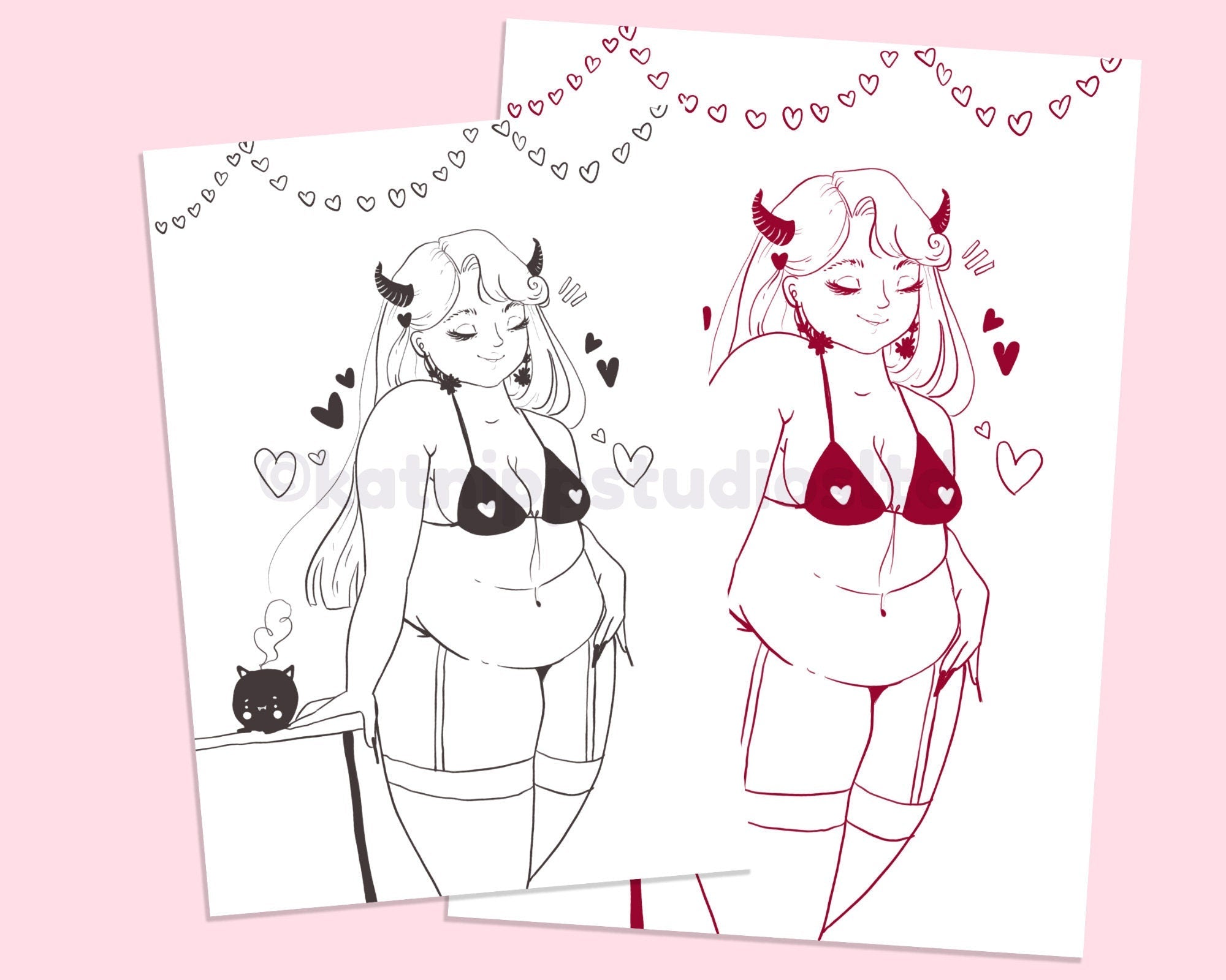 Body Positivity Devil Girl Colouring Page | Feminist Printable | Katnipp Digital Download Katnipp character product