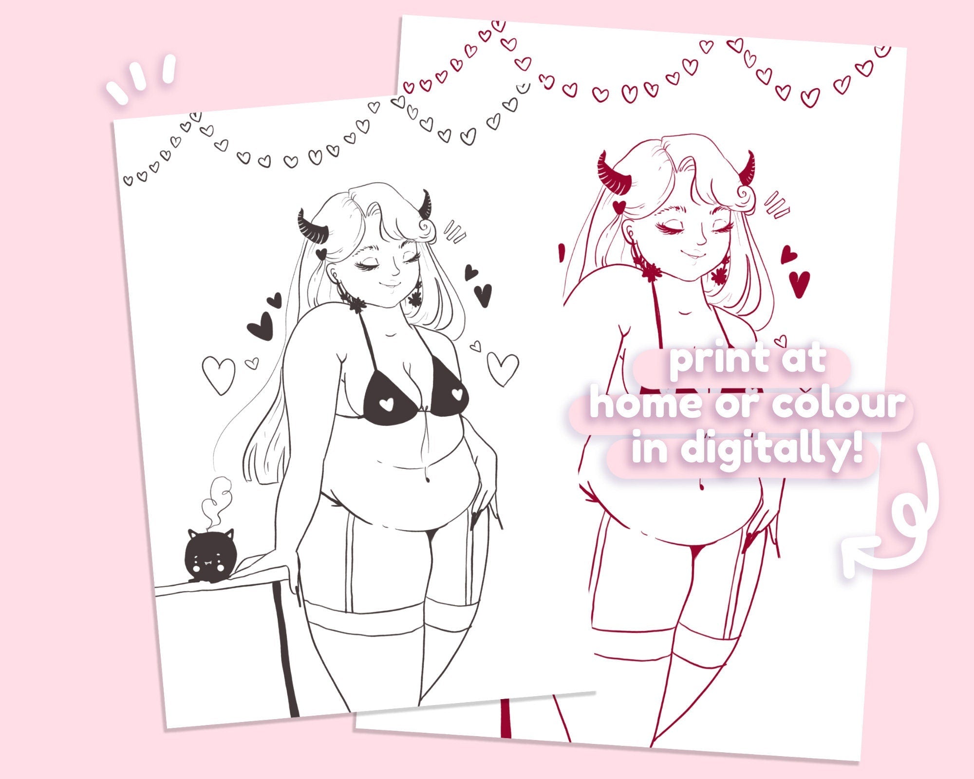 Body Positivity Devil Girl Colouring Page | Feminist Printable | Katnipp Digital Download Katnipp character product