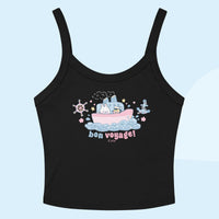 Bon Voyage | Kawaii Bumblebutt &amp; Bonbun Crop Top | Y2K Pastel Cruise Aesthetic | Cute Summer Tank - Solid Black Blend / XS
