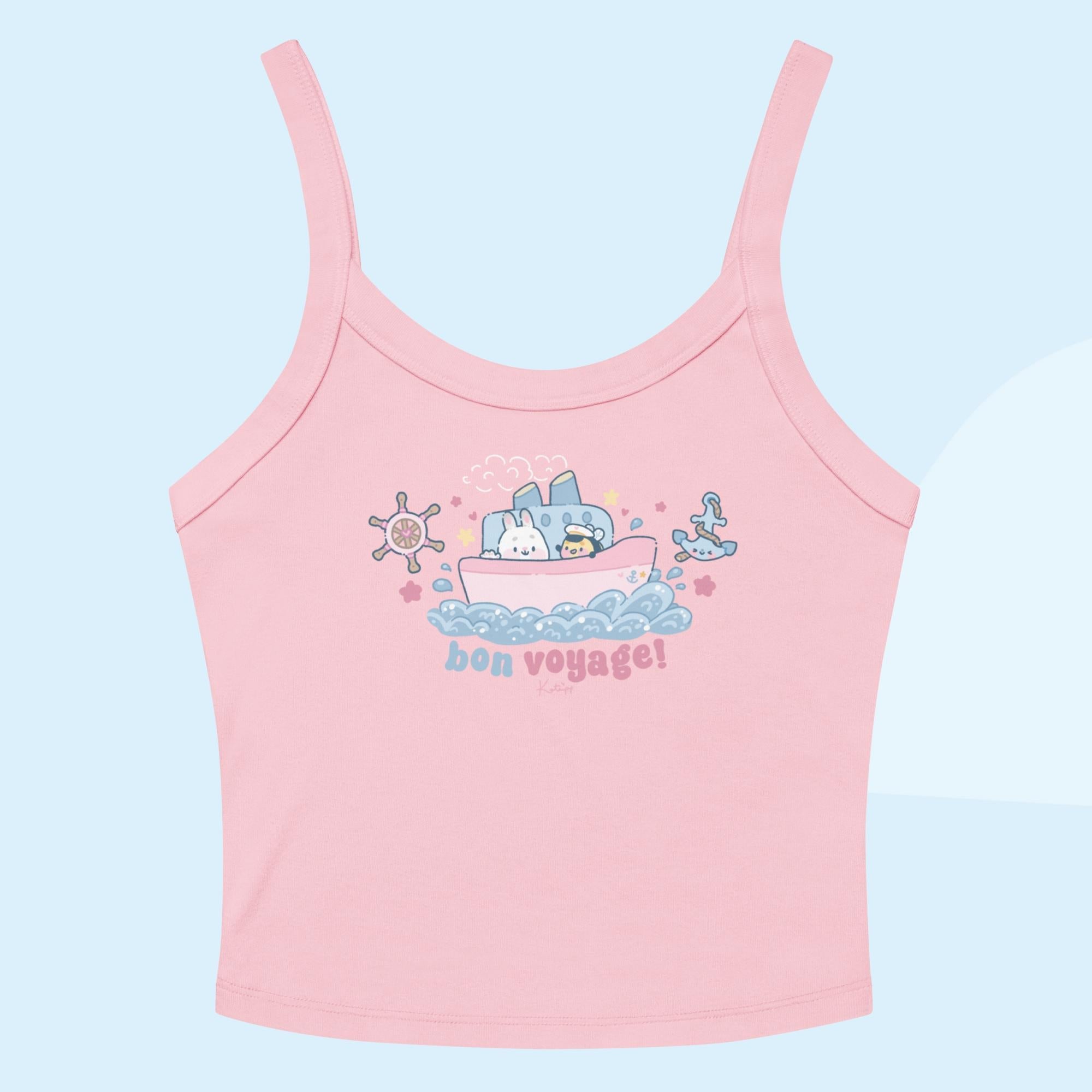 Bon Voyage | Kawaii Bumblebutt & Bonbun Crop Top | Y2K Pastel Cruise Aesthetic | Cute Summer Tank 🌸✨ Katnipp character product
