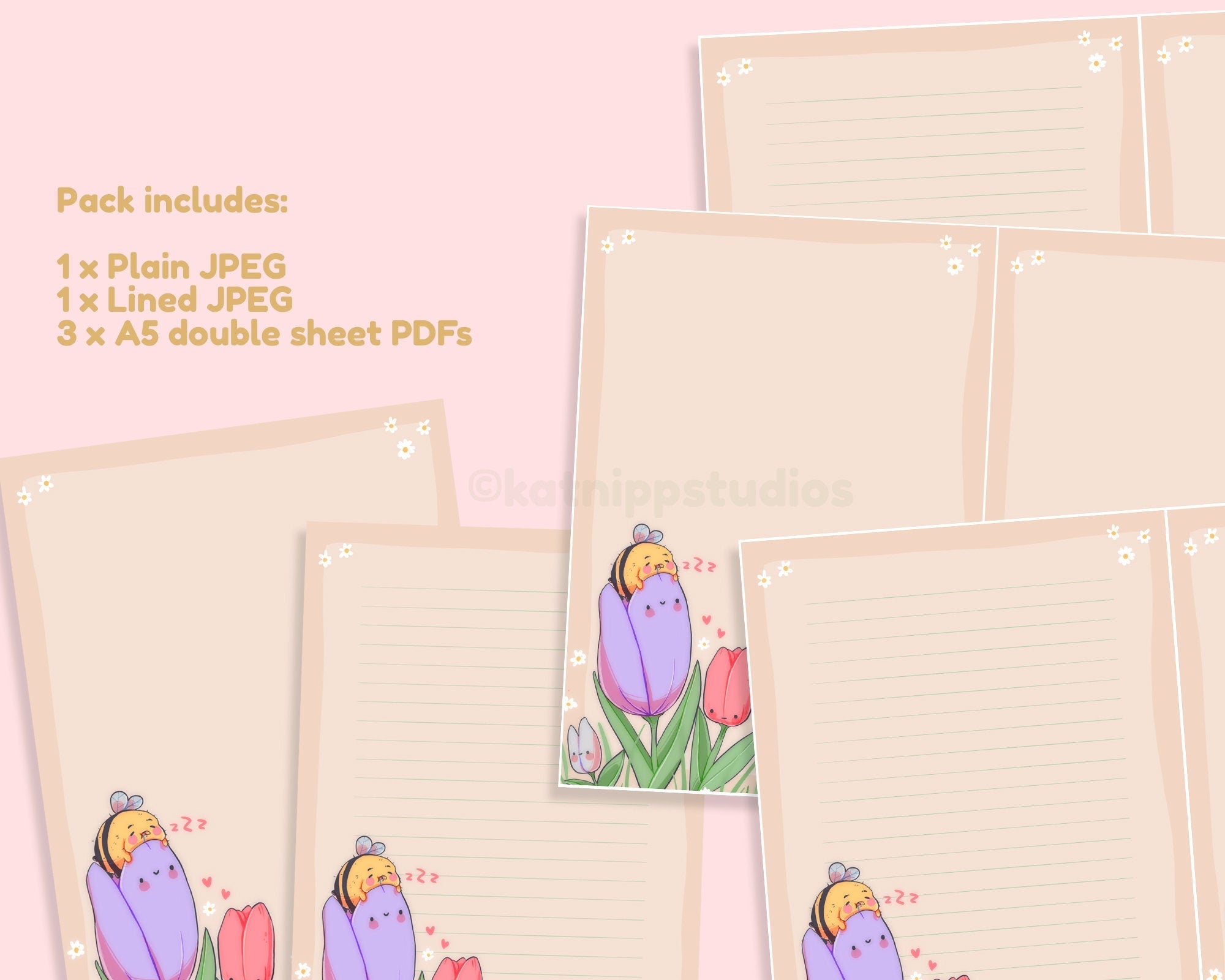 Bumble Bee Digital Letter Set | Cute Printable Stationery Paper | Kawaii Letter Writing Paper Katnipp character product