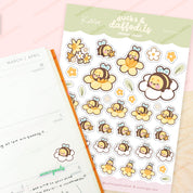 Bumblebutt A6 Planner Stickers | Kawaii Bee Spring Flower Sticker Sheet | DAF003 Katnipp character product