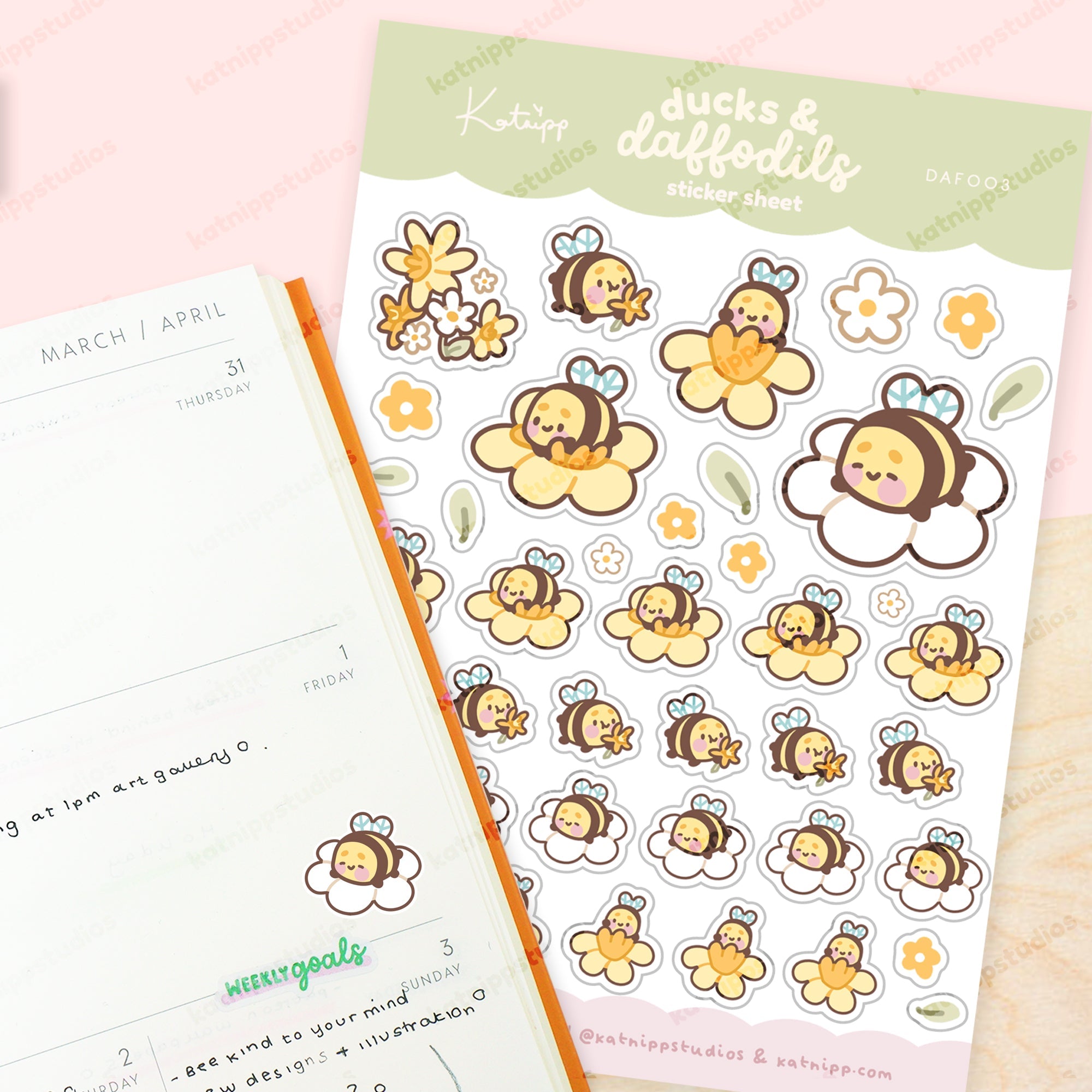 Bumblebutt A6 Planner Stickers | Kawaii Bee Spring Flower Sticker Sheet | DAF003 Katnipp character product