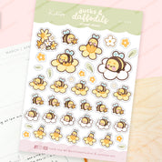 Bumblebutt A6 Planner Stickers | Kawaii Bee Spring Flower Sticker Sheet | DAF003 Katnipp character product