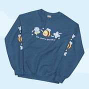 Bumblebutt Bee Sweatshirt | Bee Kind to Yourself Quote | Cute Cozy Blue Hydrangea Kawaii Floral Jumper Katnipp character product