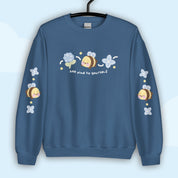 Bumblebutt Bee Sweatshirt | Bee Kind to Yourself Quote | Cute Cozy Blue Hydrangea Kawaii Floral Jumper Katnipp character product