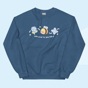 Bumblebutt Bee Sweatshirt | Bee Kind to Yourself Quote | Cute Kawaii Blue Hydrangea Floral Jumper Katnipp character product