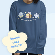 Bumblebutt Bee Sweatshirt | Bee Kind to Yourself Quote | Cute Kawaii Blue Hydrangea Floral Jumper Katnipp character product