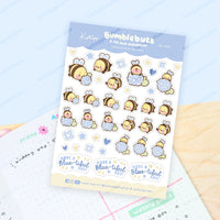 Bumblebutt &amp; Blue Hydrangeas A6 Planner Sticker Sheet | Cute Kawaii Bee Journal Stickers | BH005