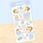 Bumblebutt & Blue Hydrangeas Deco Sticker Sheet | Cute Kawaii Bee Planner Stickers | BH001 Katnipp character product
