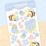 Bumblebutt & Blue Hydrangeas Deco Sticker Sheet | Cute Kawaii Bee Planner Stickers | BH001 Katnipp character product