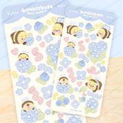 Bumblebutt & Blue Hydrangeas Deco Sticker Sheet | Cute Kawaii Bee Planner Stickers | BH001 Katnipp character product