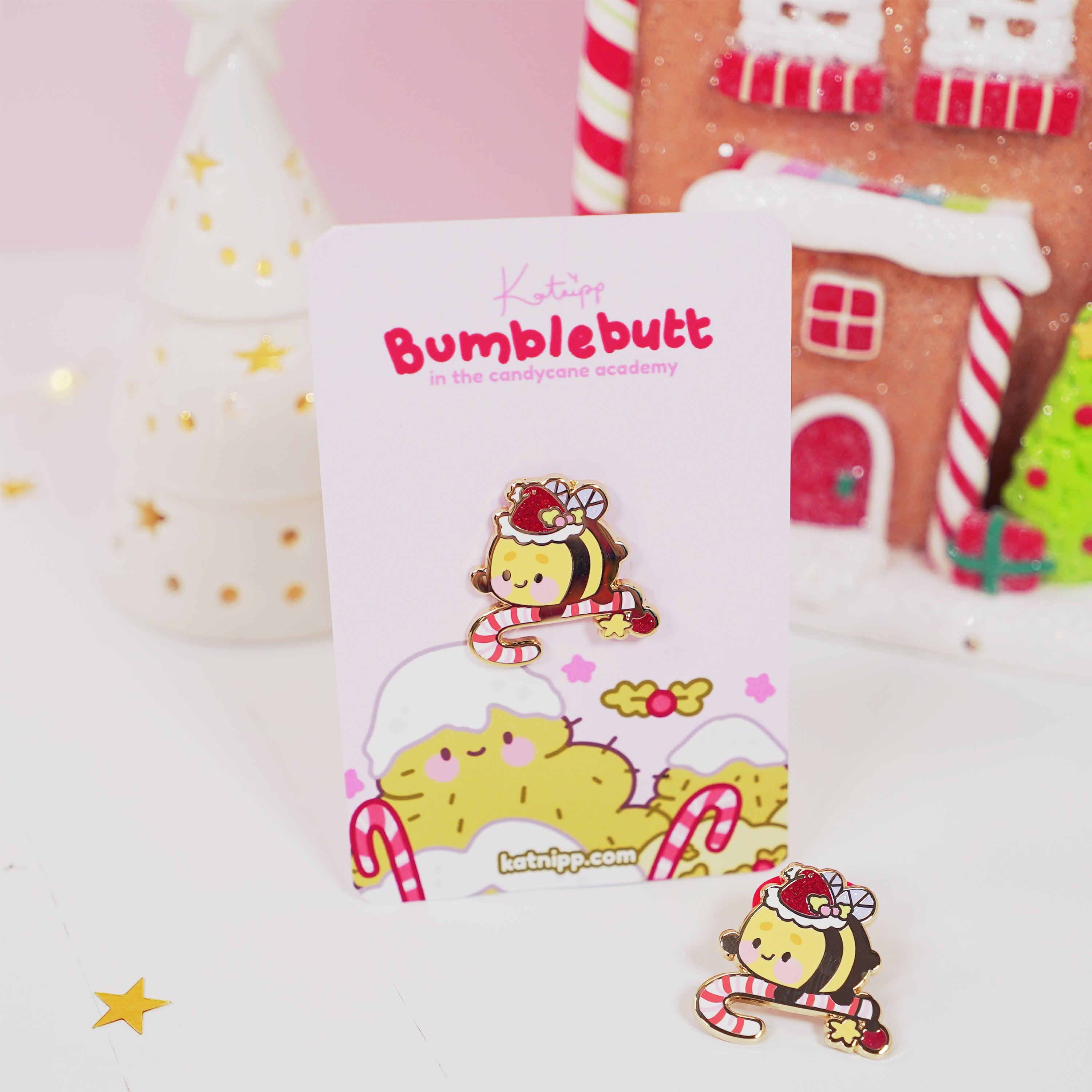 Bumblebutt Candy Cane Christmas Enamel Pin - Katnipp Studios