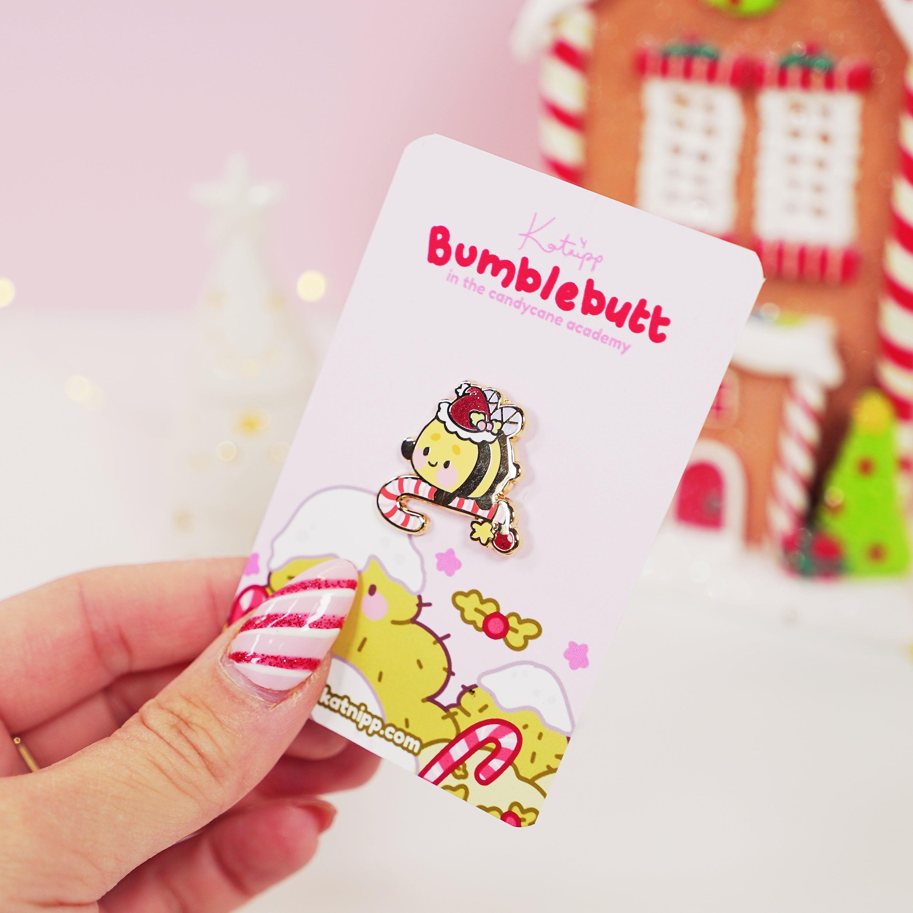 Bumblebutt Candy Cane Christmas Enamel Pin - Katnipp Studios