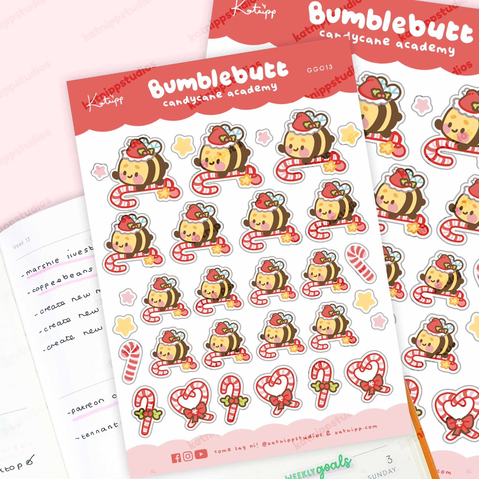 Bumblebutt Candy Cane Sticker Sheet & Envelope Seals - Katnipp Studios