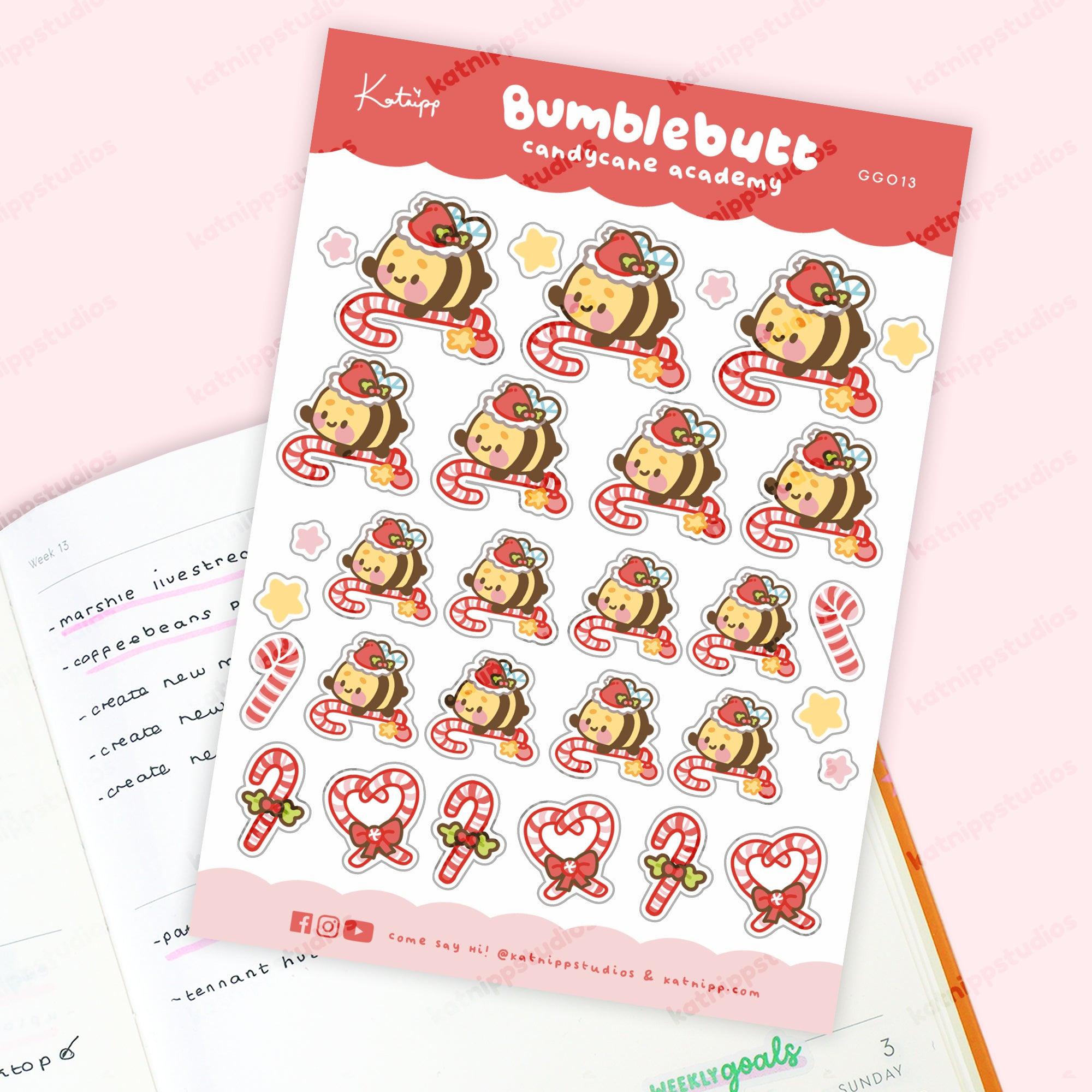 Bumblebutt Candy Cane Sticker Sheet & Envelope Seals | Festive Holiday Collection | GG013 - Katnipp Studios