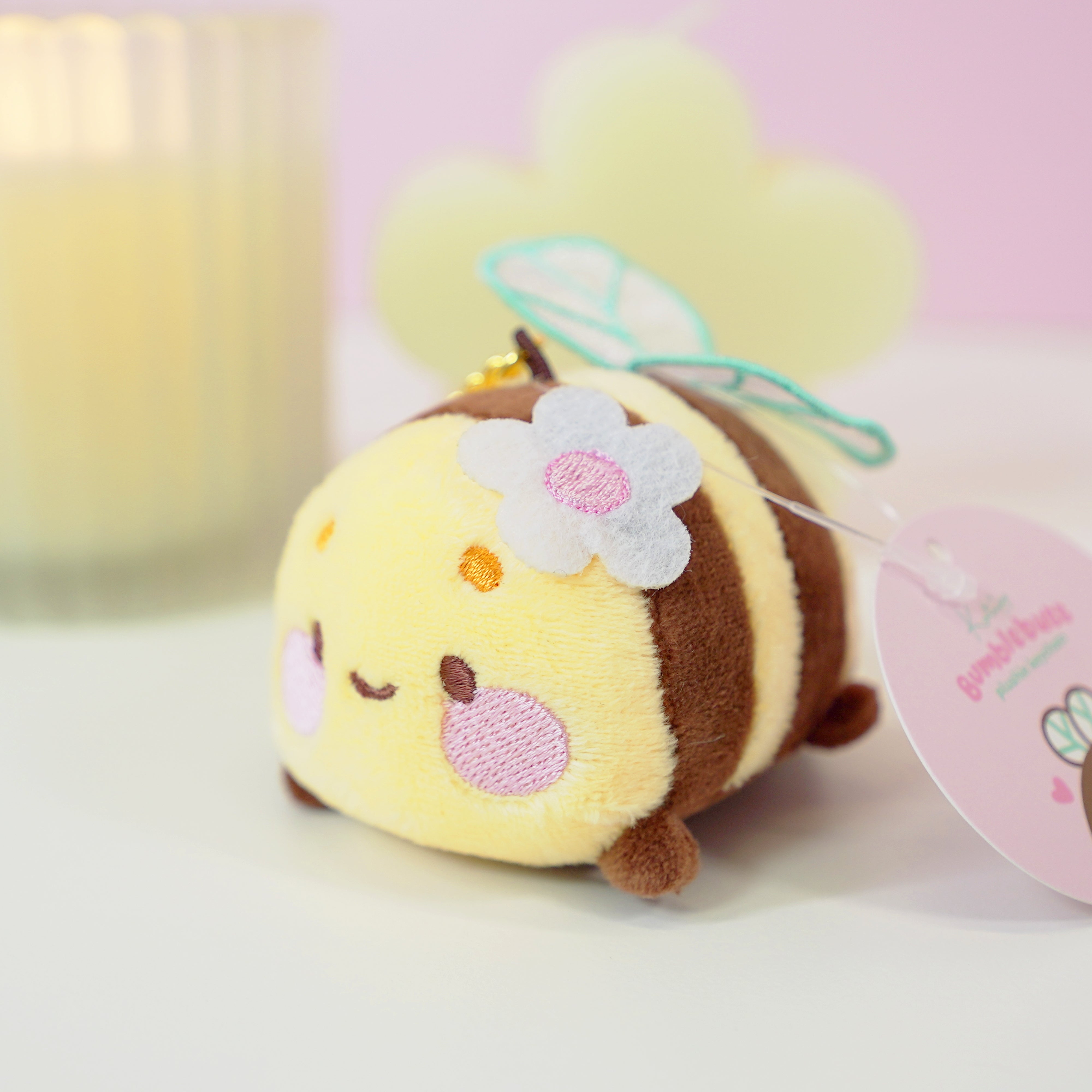 Bumblebutt Keychain Plushie | Cute Fuzzy Bumblebee with Sakura Flower | Kawaii Accessory - Katnipp Studios