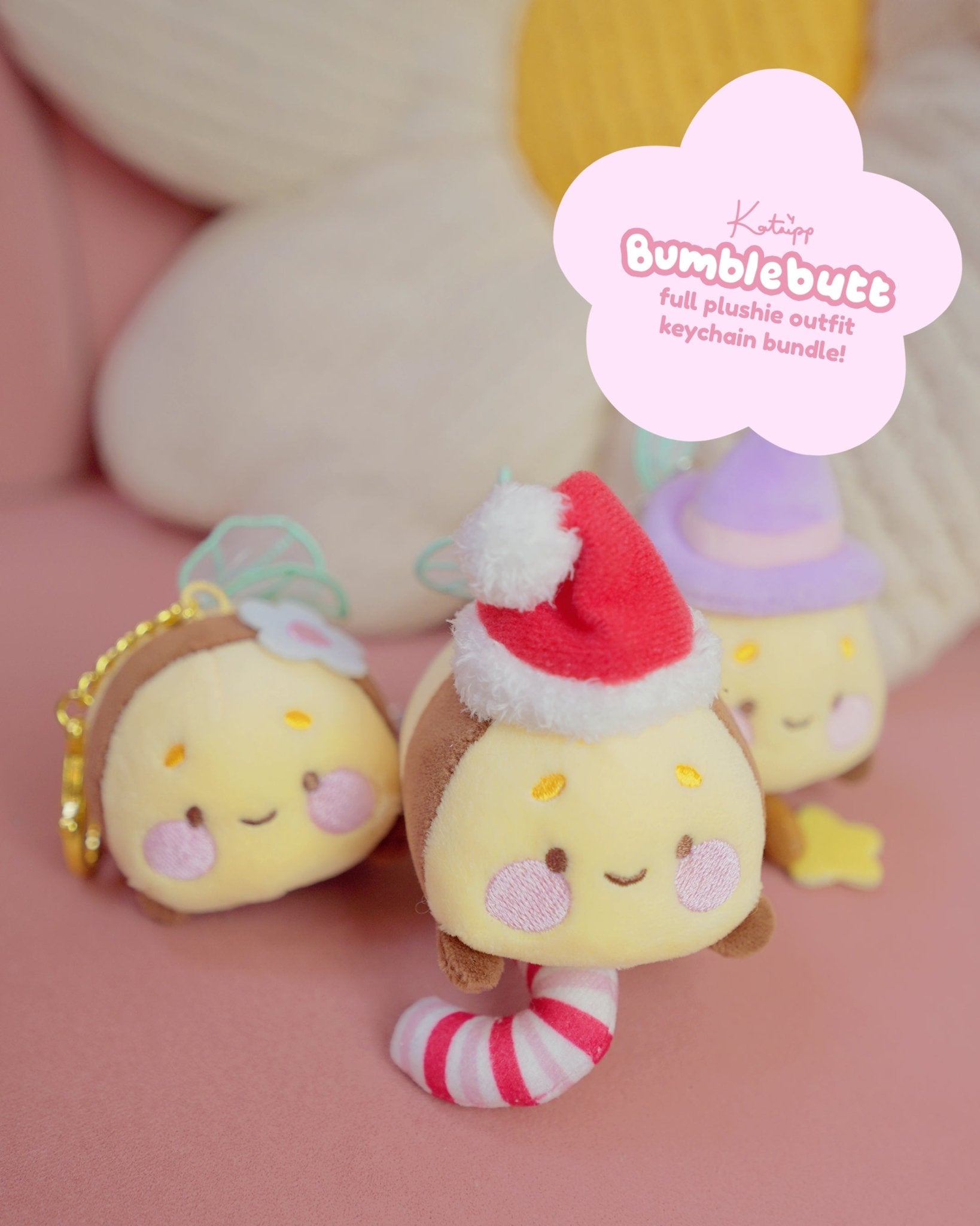 Bumblebutt Keychain Trio Bundle | Candy Cane Sakura Pastel Witch Kawaii Plush | Katnipp Studios Katnipp product image