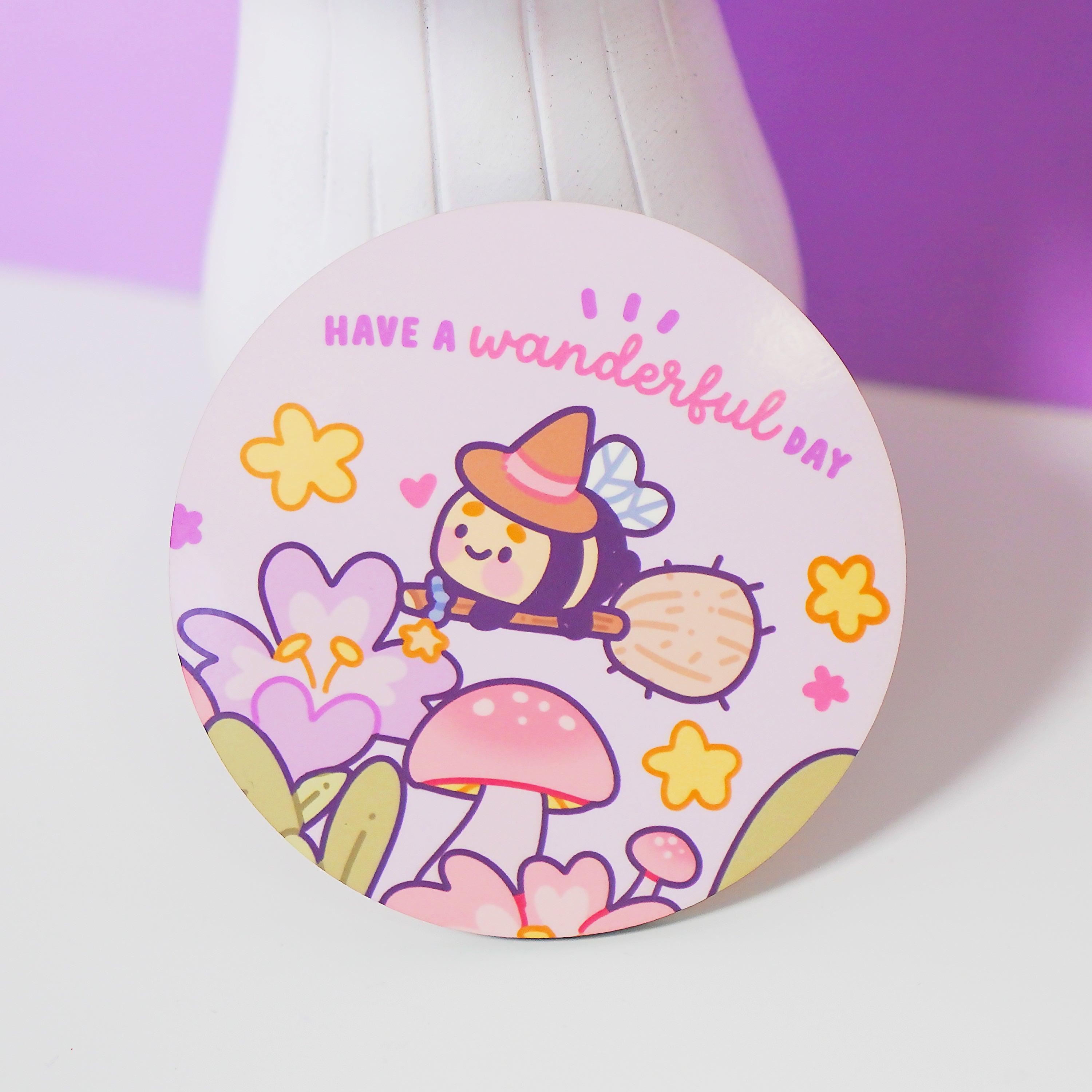 Bumblebutt Magical Pastel Witch Coaster | Wanderful Day Design | Cute & Whimsical Decor - Katnipp Studios