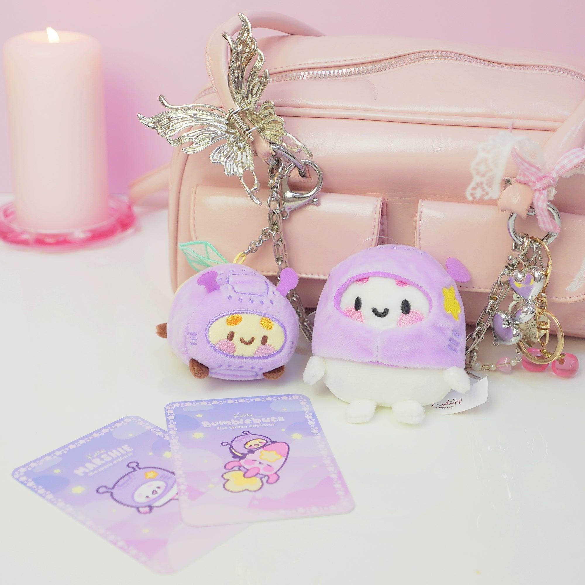 Bumblebutt & Marshie Space Plush Keychain Bundle | Kawaii Bee & Astronaut Bag Charm Set Katnipp character product