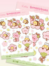 Image of Bumblebutt Sakura planner sticker sheet featuring cute bumblebee surrounded by pink cherry blossoms on vibrant A6 premium paper. 3